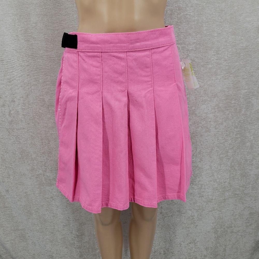 BP Be Proud Pink Pleated Skirt With BuckleโDetail Cotton Faux Wrap NEW